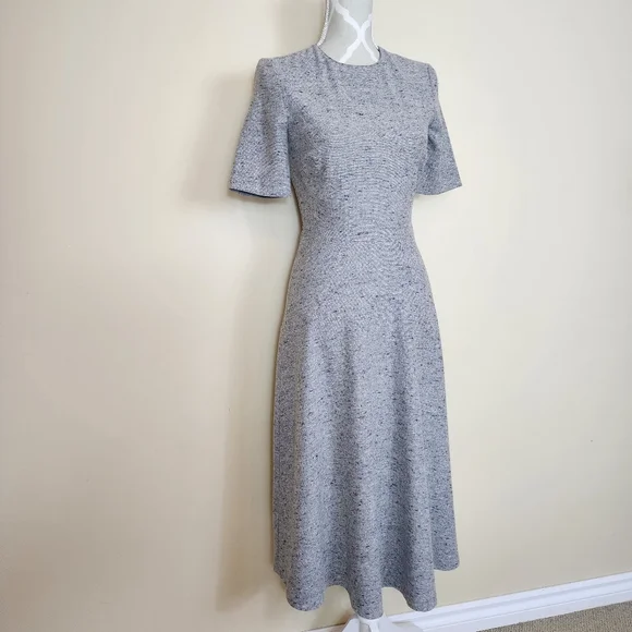 ZARA Speckled Mulberry Silk Wool Midi Dress Gray Woven A-line Dress XS - Picture 2 of 15